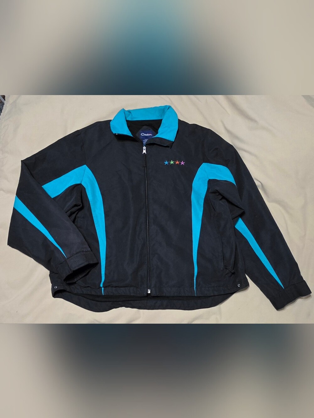 Vintage 90's Catalina Black Teal Full Zip Windbreaker Jacket Women's Size L